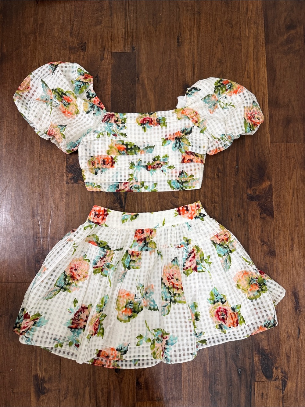 Buddy Love White Floral Puff-Sleeve Crop Top & Skirt Set